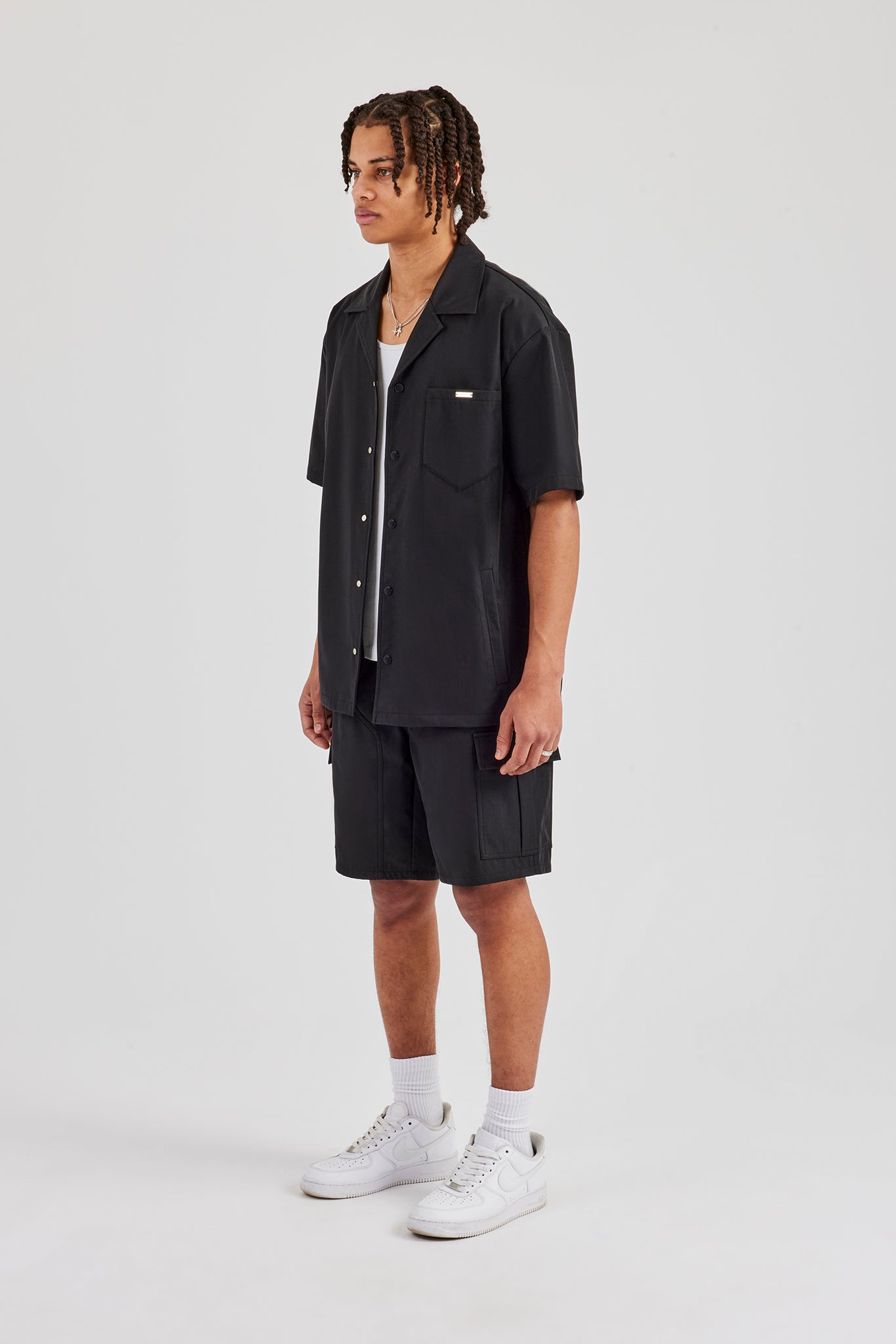 Nylon Cargo Shirt & Short - Black